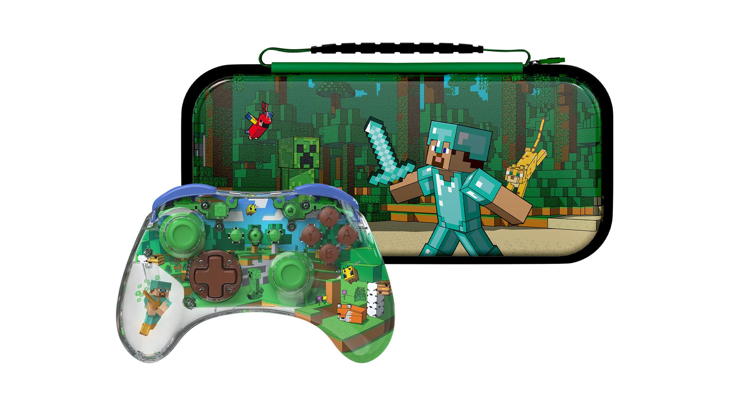 Turtle Beach PDP REALMz Wireless Gaming Controller: Minecraft Forest Biome + Travel Case Plus Minecraft Forest Battle for Nintendo Switch Bundle